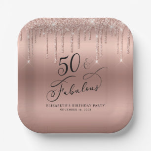 Elegante Rose Gold Glitzer 50. Geburtstagsparty Pappteller