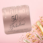 Elegante Rose Gold Glitzer 50. Geburtstagsparty Rechteckiger Pappuntersetzer<br><div class="desc">Chic Custom Untersetzer für ihre 50. Geburtstagsparty mit "50 & Fabulous" in einem eleganten Kalligrafieschrift,  eine Rose Gold Imitate Hintergrund Folie und tropfende Rose Gold Imitate Glitzer. Ideal für eine Tischdekoration,  bei der man Zuhause als Gastgeschenk im Souvenir genießen kann.</div>