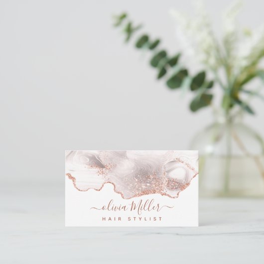 Elegante Rose Gold Glitzer Agate Chic Marble Moder Visitenkarte (Stehend Vorderseite)