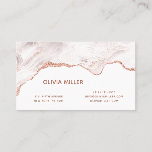 Elegante Rose Gold Glitzer Agate Chic Marble Moder Visitenkarte (Rückseite)