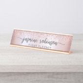 Elegante Rose Gold Glitzer Beruflich Monogram Schreibtischnamensplakette (Vorderseite )