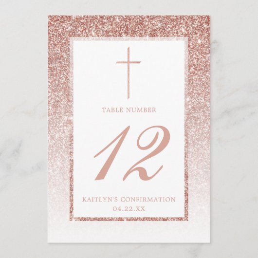 Elegante Rose Gold Glitzer Bestätigung oder Taufe Einladung (Vorderseite)