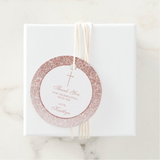Elegante Rose Gold Glitzer Bestätigung oder Taufe Geschenkanhänger (Beispiel)