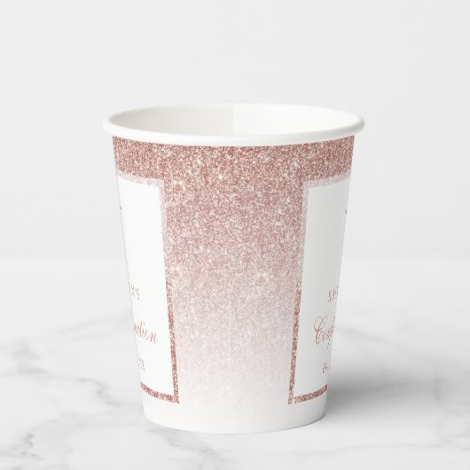 Elegante Rose Gold Glitzer Bestätigung oder Taufe Pappbecher (Links)
