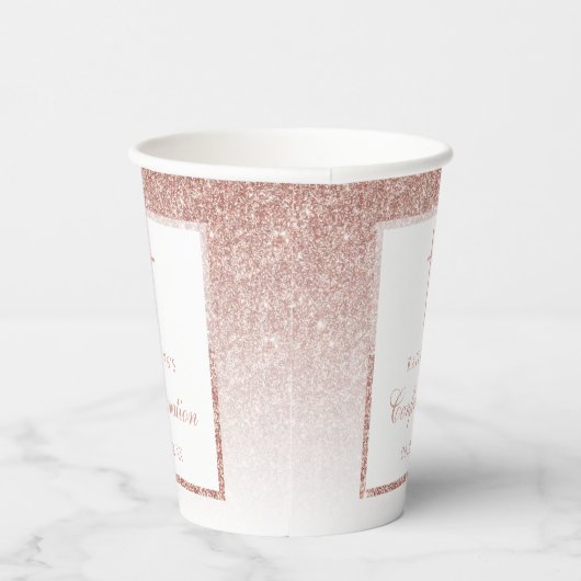 Elegante Rose Gold Glitzer Bestätigung oder Taufe Pappbecher (Rechts)