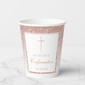 Elegante Rose Gold Glitzer Bestätigung oder Taufe Pappbecher (Vorderseite)