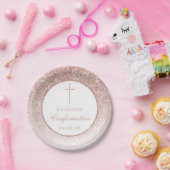 Elegante Rose Gold Glitzer Bestätigung oder Taufe Pappteller (Party)
