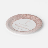 Elegante Rose Gold Glitzer Bestätigung oder Taufe Pappteller (Schrägansicht)