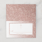 Elegante Rose Gold Glitzer Bestätigung oder Taufe Platzkarte (Außenseite Aufgefaltet)