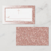 Elegante Rose Gold Glitzer Bestätigung oder Taufe Platzkarte (Vorne/Hinten)