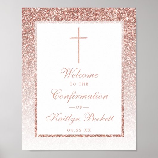 Elegante Rose Gold Glitzer Bestätigung oder Taufe Poster (Vorne)