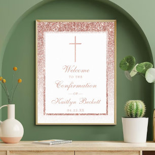 Elegante Rose Gold Glitzer Bestätigung oder Taufe Poster