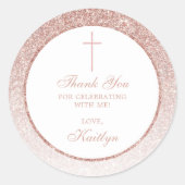Elegante Rose Gold Glitzer Bestätigung oder Taufe Runder Aufkleber (Vorderseite)
