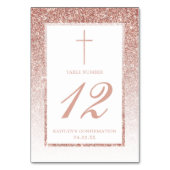 Elegante Rose Gold Glitzer Bestätigung oder Taufe Tischnummer (Vorderseite)