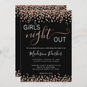Elegante Rose Gold Glitzer Black Bachelorette Einladung (Vorne/Hinten)