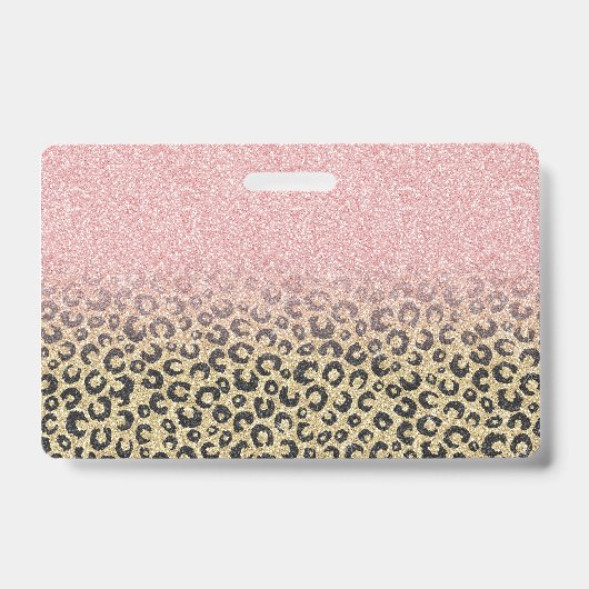 Elegante Rose Gold Glitzer Black Leopard Print Ausweis (Vorderseite)