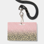 Elegante Rose Gold Glitzer Black Leopard Print Ausweis (Rückseite mit Lanyard)