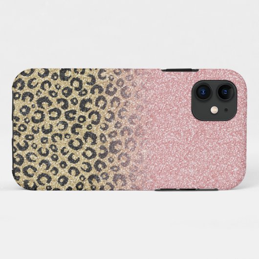 Elegante Rose Gold Glitzer Black Leopard Print Case-Mate iPhone Hülle (Rückseite (Horizontal))