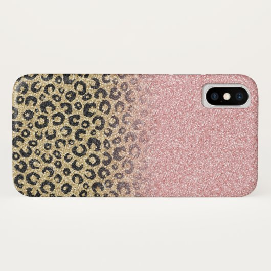 Elegante Rose Gold Glitzer Black Leopard Print Case-Mate iPhone Hülle (Rückseite (Horizontal))