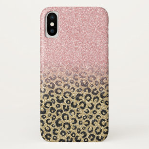 Elegante Rose Gold Glitzer Black Leopard Print Case-Mate iPhone Hülle