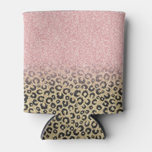 Elegante Rose Gold Glitzer Black Leopard Print Dosenkühler (Vorderseite)