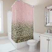 Elegante Rose Gold Glitzer Black Leopard Print Duschvorhang (Beispiel)