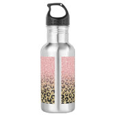 Elegante Rose Gold Glitzer Black Leopard Print Edelstahlflasche (Rückseite)