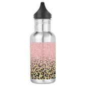 Elegante Rose Gold Glitzer Black Leopard Print Edelstahlflasche (Links)
