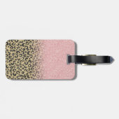 Elegante Rose Gold Glitzer Black Leopard Print Gepäckanhänger (Rückseite horizontal)