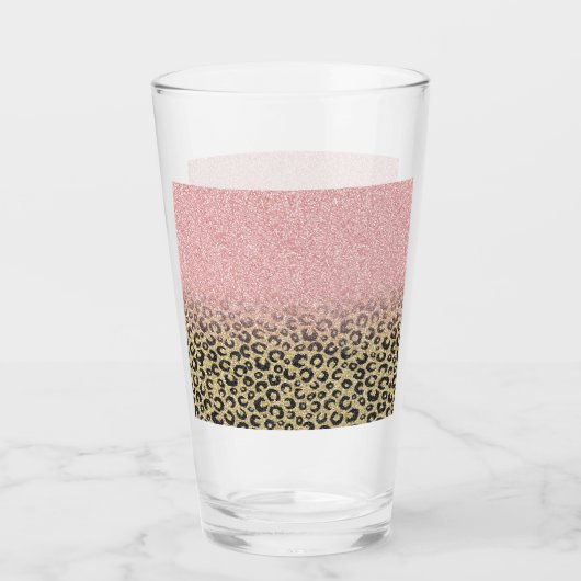 Elegante Rose Gold Glitzer Black Leopard Print Glas (Vorderseite)