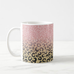 Elegante Rose Gold Glitzer Black Leopard Print Kaffeetasse
