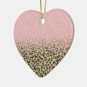 Elegante Rose Gold Glitzer Black Leopard Print Keramik Ornament (Links)