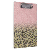 Elegante Rose Gold Glitzer Black Leopard Print Klemmbrett (Rechts)