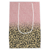 Elegante Rose Gold Glitzer Black Leopard Print Mittlere Geschenktüte (Rückseite)