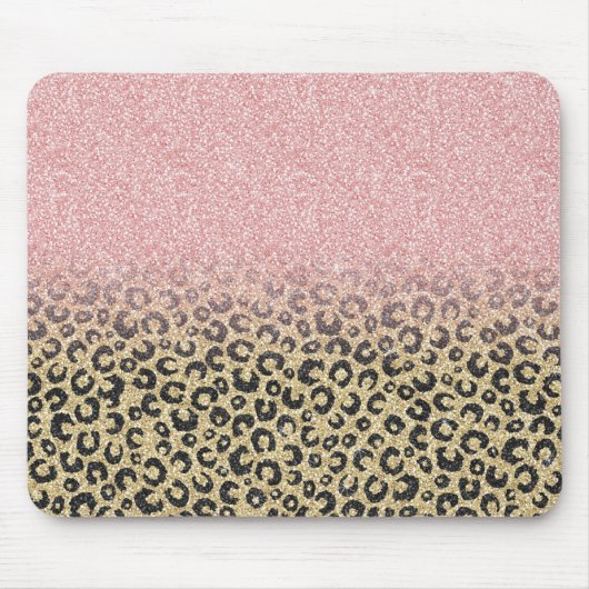 Elegante Rose Gold Glitzer Black Leopard Print Mousepad (Vorne)
