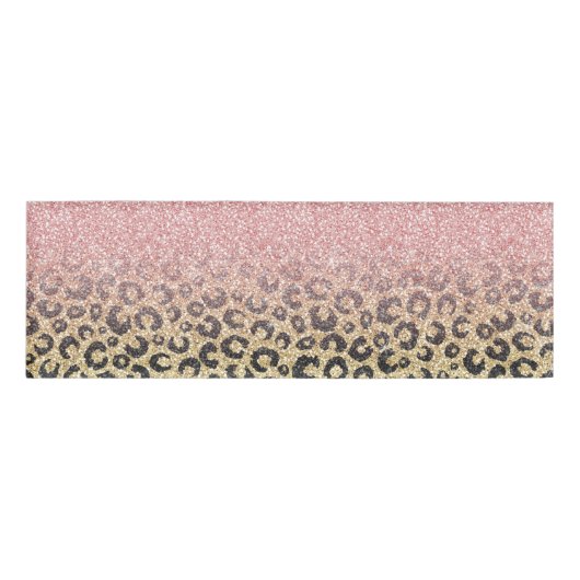 Elegante Rose Gold Glitzer Black Leopard Print Namenschild (Vorderseite)