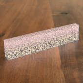 Elegante Rose Gold Glitzer Black Leopard Print Namensplakette (Seite)