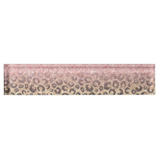 Elegante Rose Gold Glitzer Black Leopard Print Namensplakette (Vorderseite)