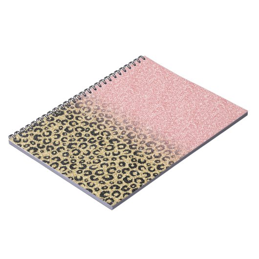 Elegante Rose Gold Glitzer Black Leopard Print Notizblock (Linke Seite)