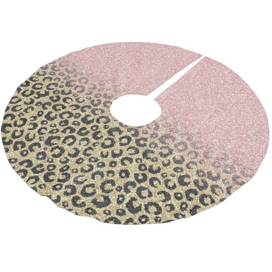 Elegante Rose Gold Glitzer Black Leopard Print Polyester Weihnachtsbaumdecke (Schrägansicht)