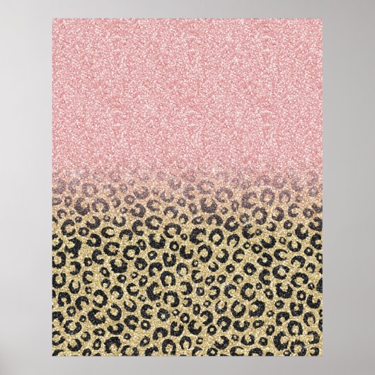 Elegante Rose Gold Glitzer Black Leopard Print Poster (Vorne)