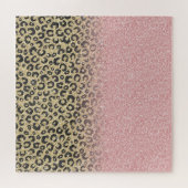 Elegante Rose Gold Glitzer Black Leopard Print Puzzle (Horizontal)