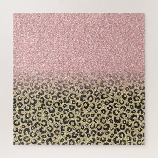 Elegante Rose Gold Glitzer Black Leopard Print Puzzle (Vertikal)