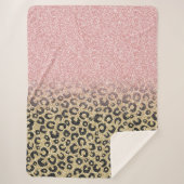 Elegante Rose Gold Glitzer Black Leopard Print Sherpadecke (Vorderseite)
