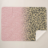 Elegante Rose Gold Glitzer Black Leopard Print Sherpadecke (Vorderseite (Horizontal))