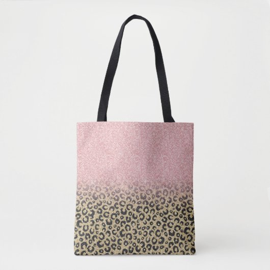 Elegante Rose Gold Glitzer Black Leopard Print Tasche (Vorderseite)