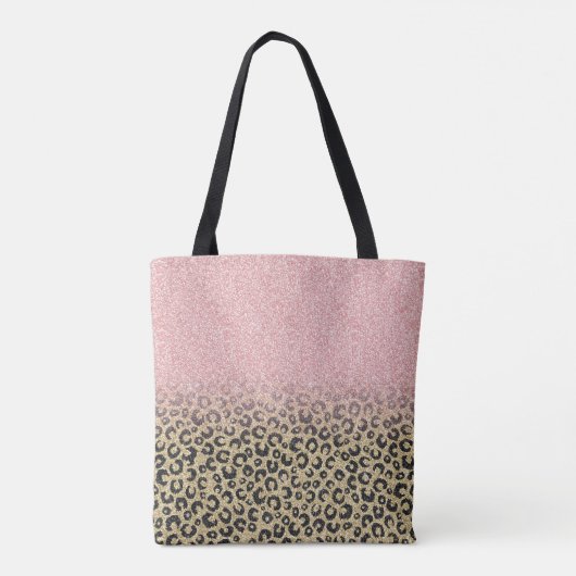 Elegante Rose Gold Glitzer Black Leopard Print Tasche (Rückseite)