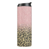 Elegante Rose Gold Glitzer Black Leopard Print Thermosbecher (Nach links gedreht)