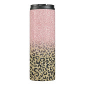 Elegante Rose Gold Glitzer Black Leopard Print Thermosbecher (Rückseite)