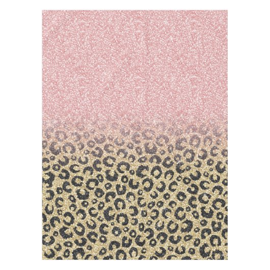 Elegante Rose Gold Glitzer Black Leopard Print Tischdecke (Vorderseite)